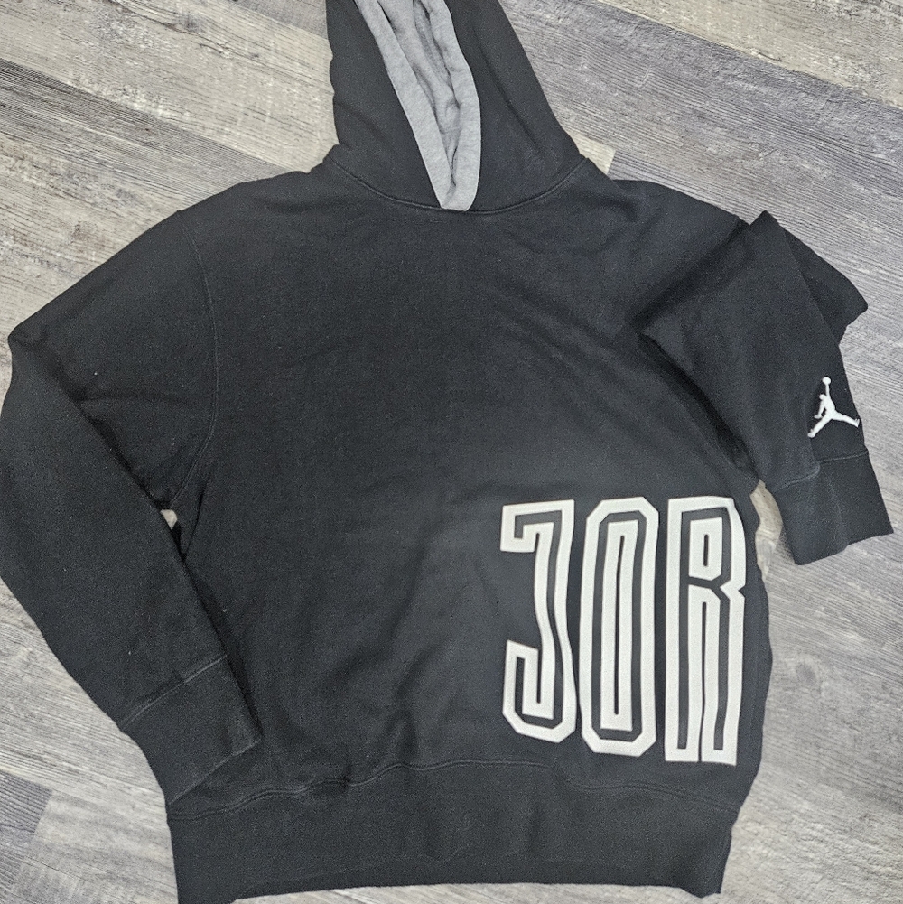 Nike Air JORDAN Sport Dna Fleece Pullover Hoodie L Black, White Gray EUC
